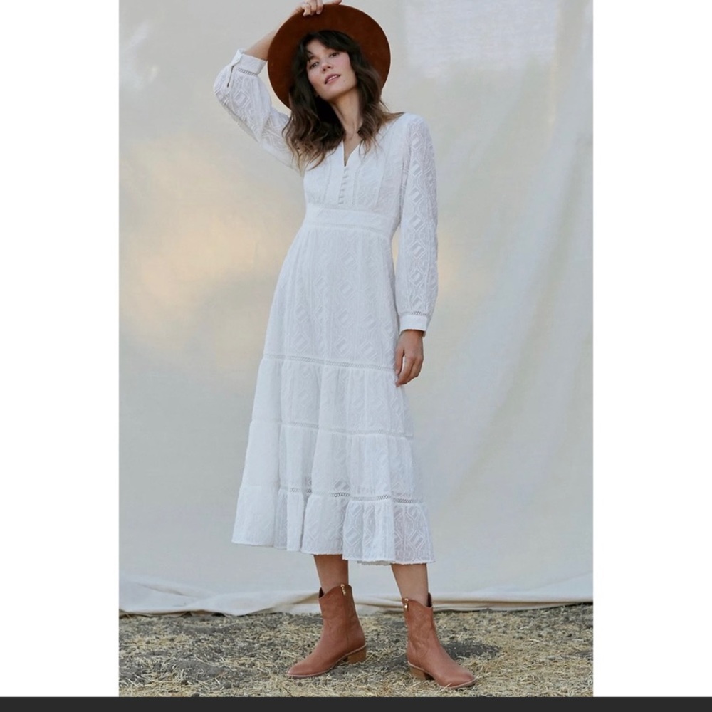 Anthropologie Vienna white tiered maxi dress 12